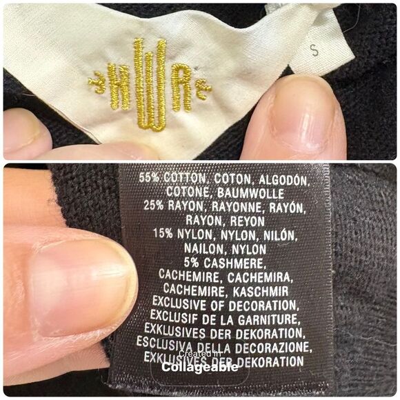 Anthropologie HWR Black Celosia Sweater with Cream Lace Accents Cashmere Blend - Picture 4 of 4